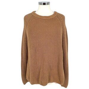 Quince Fisherman Crew Sweater Organic Cotton Camel Tan Size XL